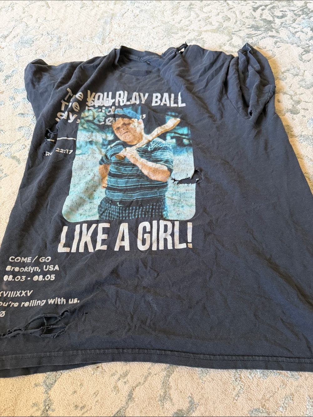 Trashed ' Black Graphic Tee - "Play Ball Like A Girl!"